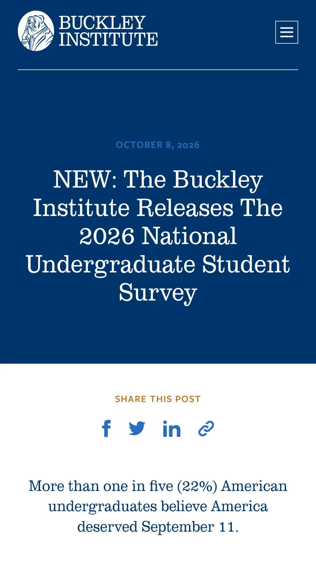巴克利研究所官网发布2026年全美本科生调查的页面