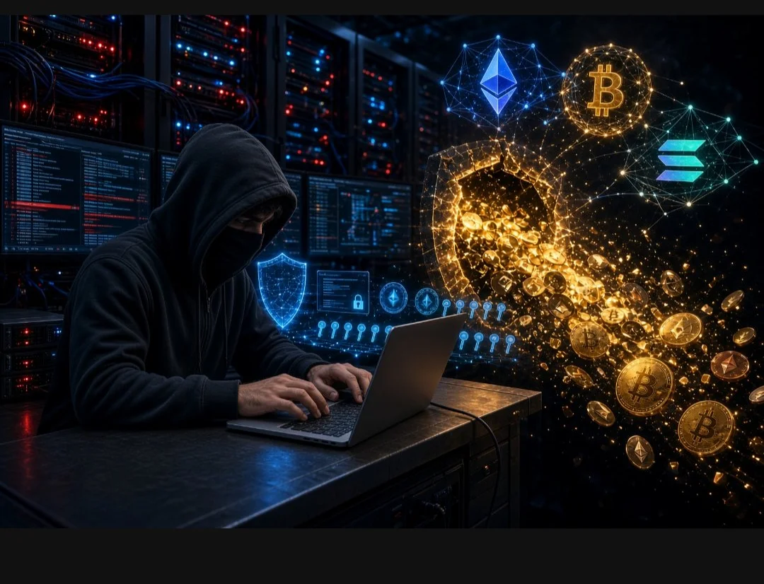 蒙面黑客在机房里操作电脑，金币外流
