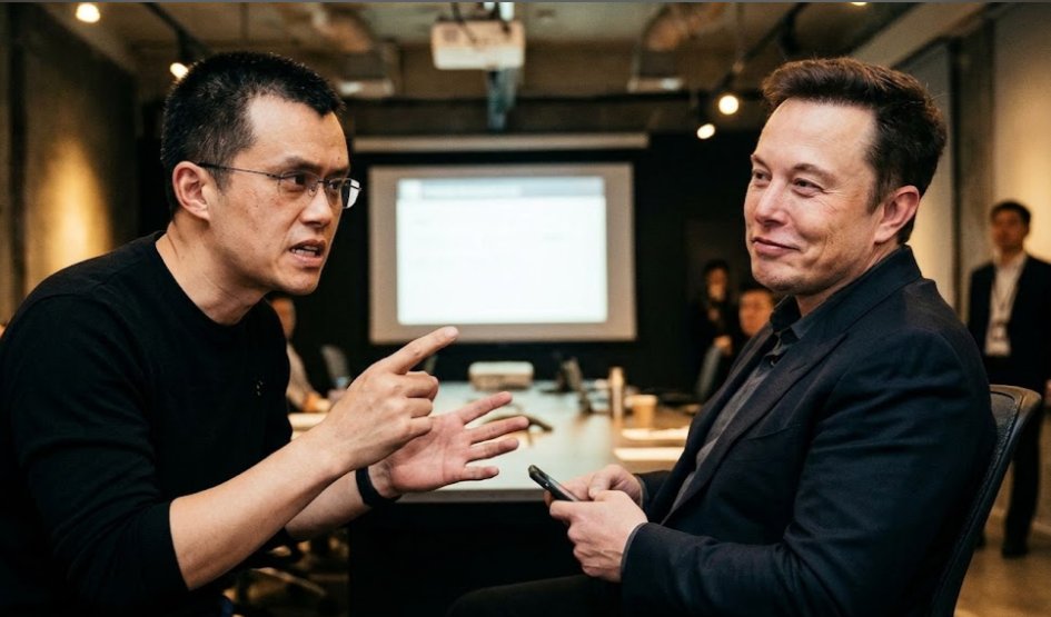 赵长鹏与马斯克坐在一起交谈