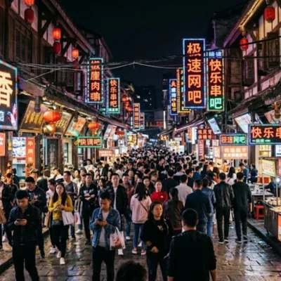 景区灯光闪烁，可能是贫穷黑暗留下的心理后遗症